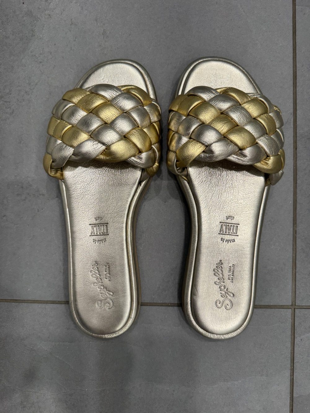 Seychelles Metallic Gold and Silver Braided Slide Sandals